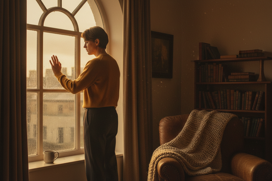 A man looking out the window, longing to be with a loved one.